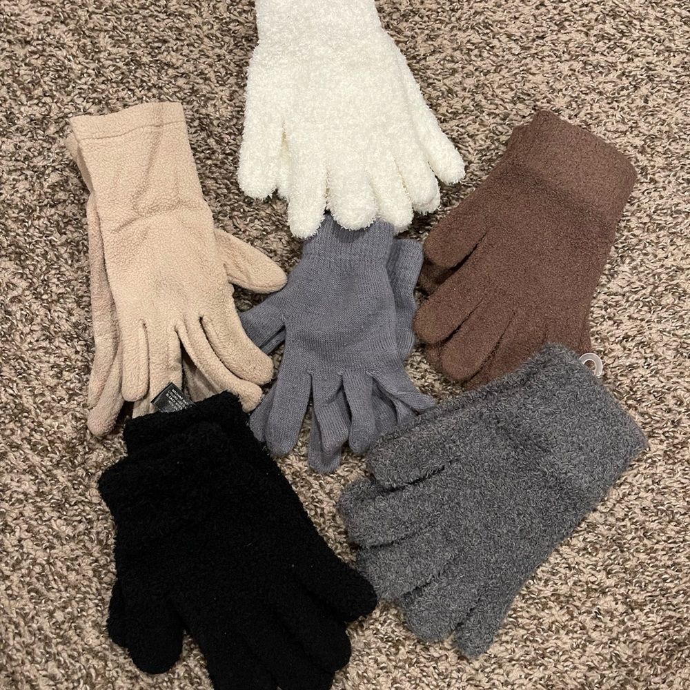 Set of Six Cozy Knit Gloves in Neutral Tones